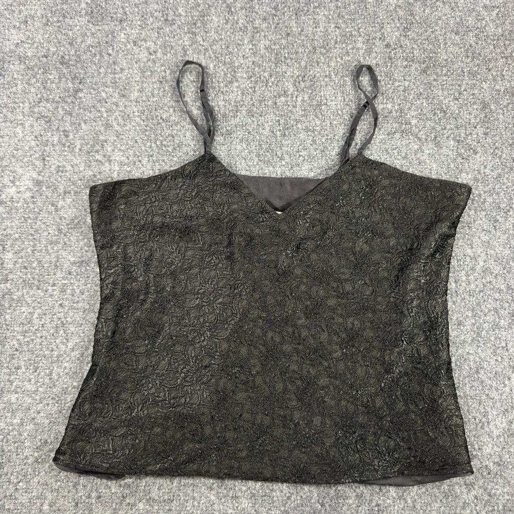 Simply Silk Black 100% Silk Camisole Top Floral Textured V-Neck Large